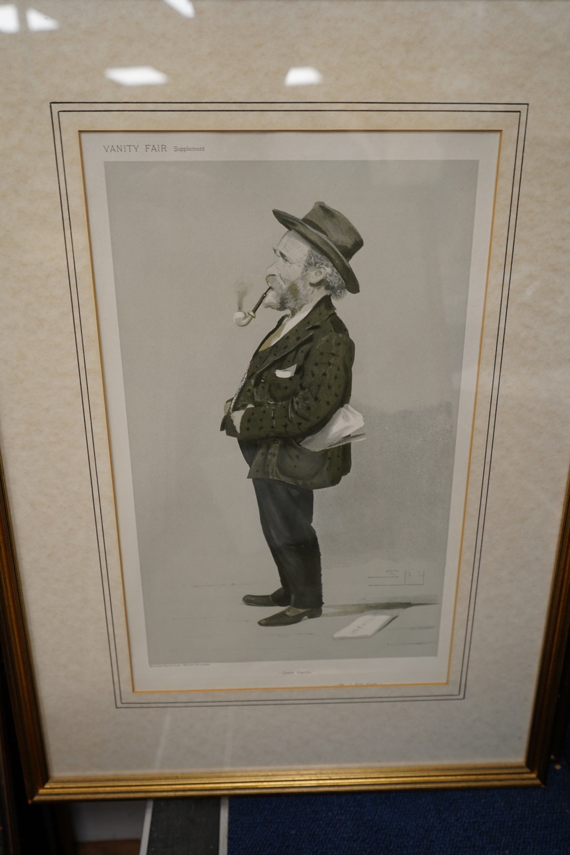Spy (Leslie Matthew Ward, 1851-1922), Eight Vanity Fair lithographic cartoons, ‘Anti Rent’, ‘a younger son’, ‘Oscar’, ‘Currency’, ‘The Irish Secretary’, ‘Queen Hardie’, and K.S. Ranjitsihji, Sarah Berhnardt, 34 x 20cm